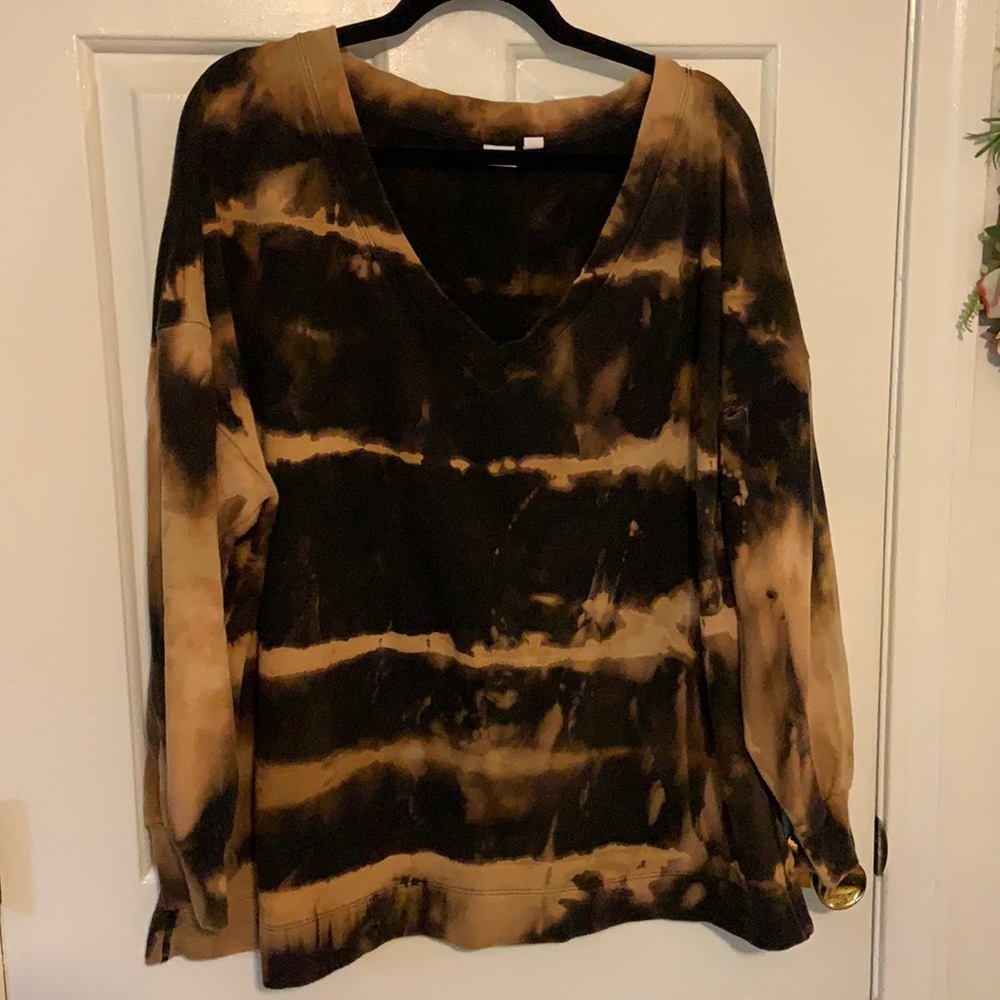 GAP Bleached Stripe Distressed V-Neck Sweatshirt AS IS